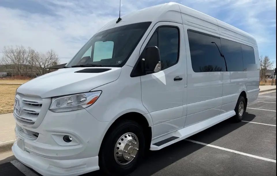 Pitkin County Colorado 16 passenger white Sprinter limo bus
